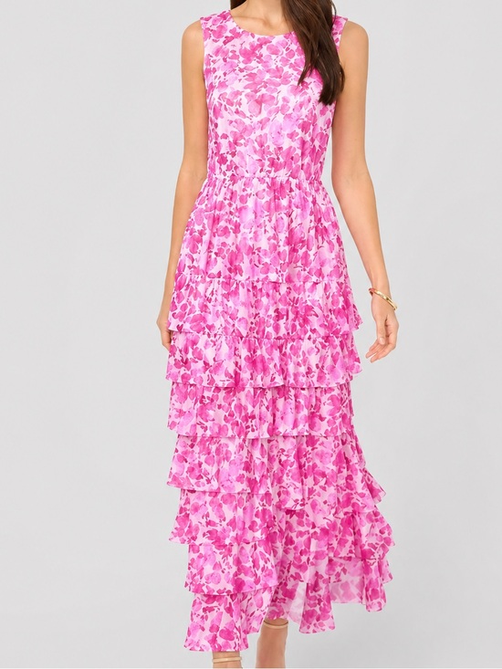 Vince Camuto Dresses & Skirts - 🆕💖Vince Camuto Pink Floral Tiered Maxi Dress Overlay Daisy Daze Size M Flowing